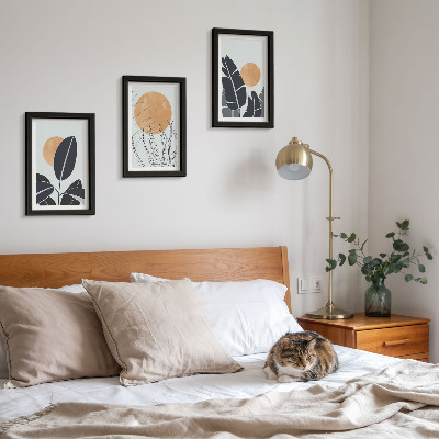 Lot de 3 tableaux Motifs végétaux avec de grands soleils, style minimaliste