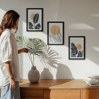 Lot de 3 tableaux Motifs végétaux avec de grands soleils, style minimaliste
