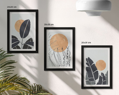 Lot de 3 tableaux Motifs végétaux avec de grands soleils, style minimaliste