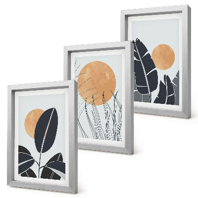 Lot de 3 tableaux Motifs végétaux avec de grands soleils, style minimaliste