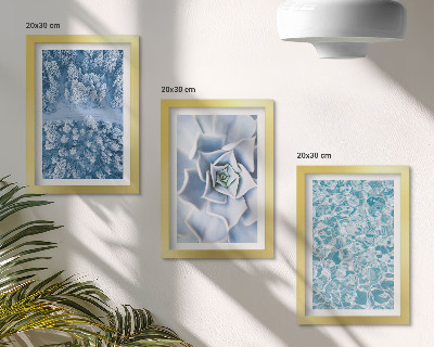 Ensemble de 3 tableaux Forêt d'hiver, fleurs bleues, surface de l'eau bleue