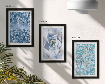 Ensemble de 3 tableaux Forêt d'hiver, fleurs bleues, surface de l'eau bleue