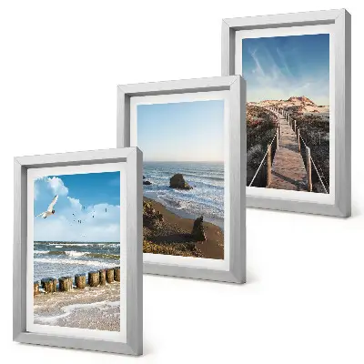 Lot de 3 tableaux représentant une vue de la plage avec les vagues, le ciel et une jetée