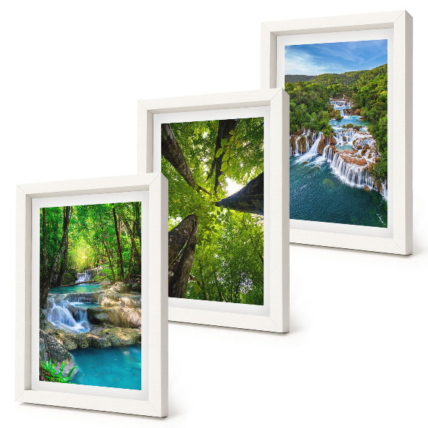 Ensemble de 3 tableaux Cascades dans une forêt verdoyante aux eaux cristallines