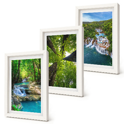 Ensemble de 3 tableaux Cascades dans une forêt verdoyante aux eaux cristallines