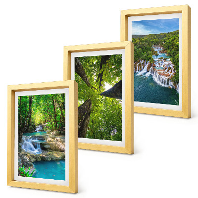 Ensemble de 3 tableaux Cascades dans une forêt verdoyante aux eaux cristallines