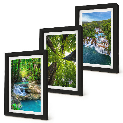 Ensemble de 3 tableaux Cascades dans une forêt verdoyante aux eaux cristallines