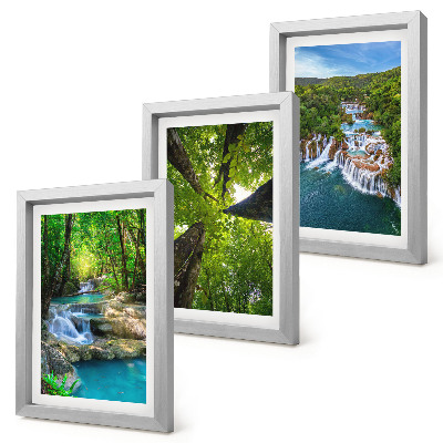 Ensemble de 3 tableaux Cascades dans une forêt verdoyante aux eaux cristallines