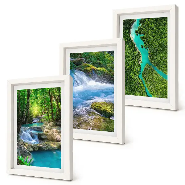 Lot de 3 tableaux représentant des forêts verdoyantes et des rivières aux eaux cristallines