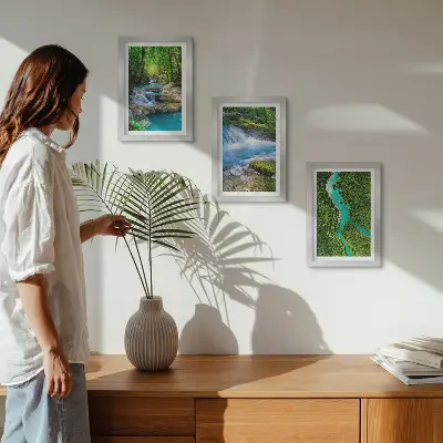 Lot de 3 tableaux représentant des forêts verdoyantes et des rivières aux eaux cristallines