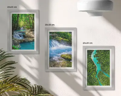 Lot de 3 tableaux représentant des forêts verdoyantes et des rivières aux eaux cristallines