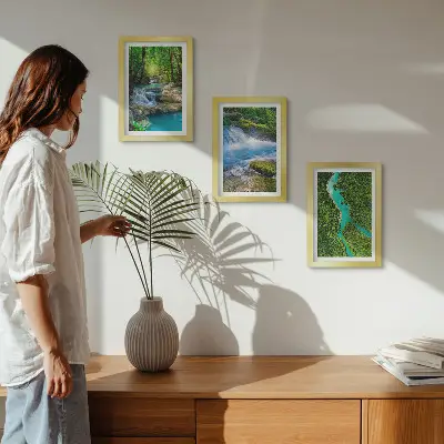 Lot de 3 tableaux représentant des forêts verdoyantes et des rivières aux eaux cristallines