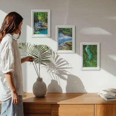 Lot de 3 tableaux représentant des forêts verdoyantes et des rivières aux eaux cristallines