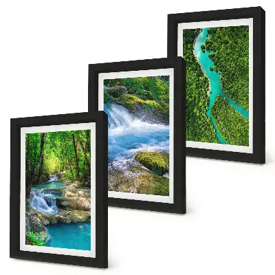 Lot de 3 tableaux représentant des forêts verdoyantes et des rivières aux eaux cristallines