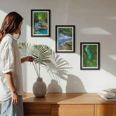 Lot de 3 tableaux représentant des forêts verdoyantes et des rivières aux eaux cristallines