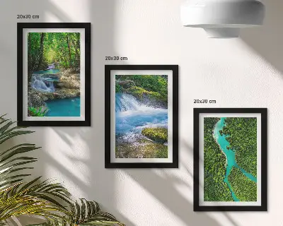 Lot de 3 tableaux représentant des forêts verdoyantes et des rivières aux eaux cristallines