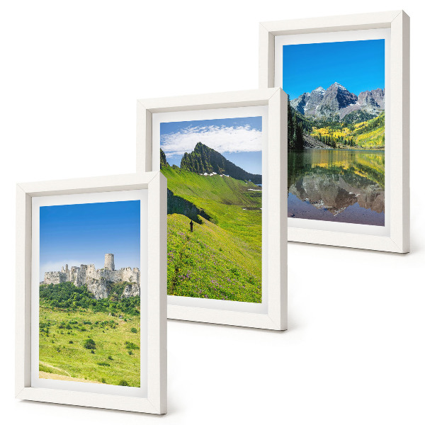 Lot de 3 tableaux Collines verdoyantes avec un château et des paysages montagneux