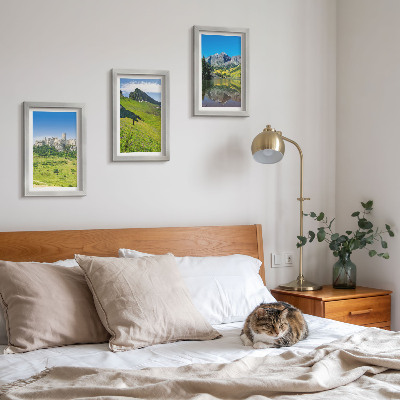 Lot de 3 tableaux Collines verdoyantes avec un château et des paysages montagneux