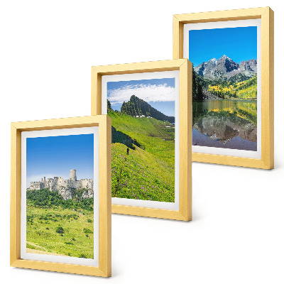 Lot de 3 tableaux Collines verdoyantes avec un château et des paysages montagneux