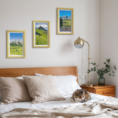 Lot de 3 tableaux Collines verdoyantes avec un château et des paysages montagneux