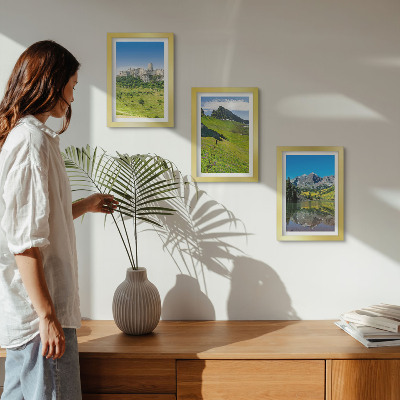 Lot de 3 tableaux Collines verdoyantes avec un château et des paysages montagneux