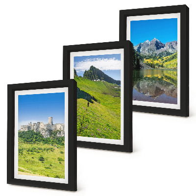 Lot de 3 tableaux Collines verdoyantes avec un château et des paysages montagneux