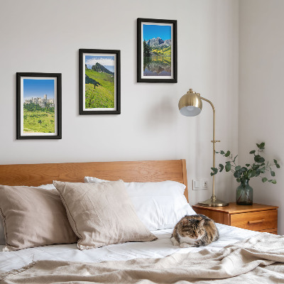 Lot de 3 tableaux Collines verdoyantes avec un château et des paysages montagneux