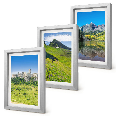 Lot de 3 tableaux Collines verdoyantes avec un château et des paysages montagneux