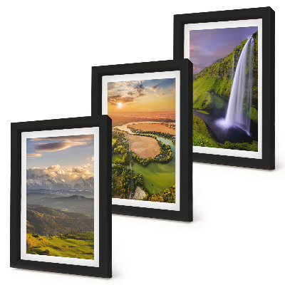 Ensemble de 3 tableaux Vues sur la rivière de montagne et les cascades en pleine nature