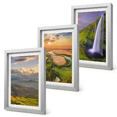 Ensemble de 3 tableaux Vues sur la rivière de montagne et les cascades en pleine nature