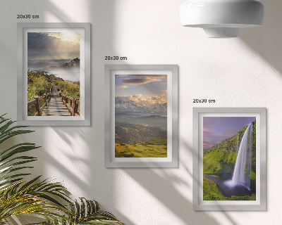 Lot de 3 tableaux Paysages de montagne pittoresques avec une cascade et un sentier