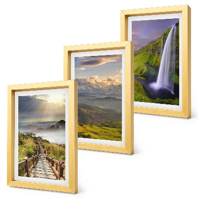 Lot de 3 tableaux Paysages de montagne pittoresques avec une cascade et un sentier