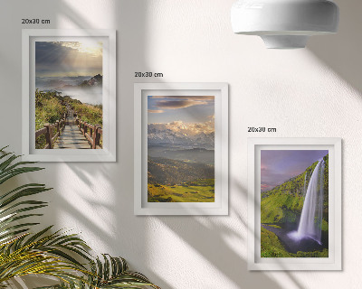 Lot de 3 tableaux Paysages de montagne pittoresques avec une cascade et un sentier