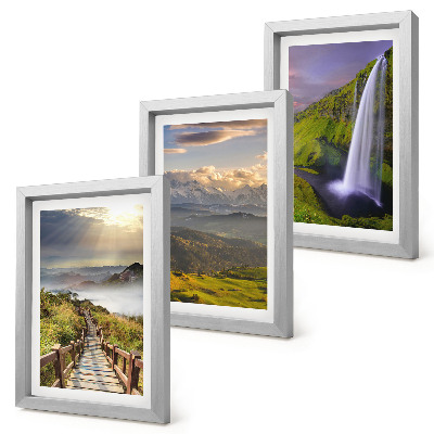 Lot de 3 tableaux Paysages de montagne pittoresques avec une cascade et un sentier