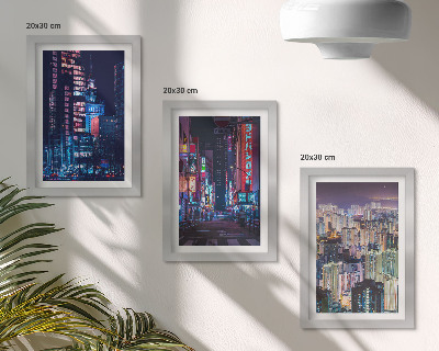 Mur de cadres Vues nocturnes de villes illuminées au néon