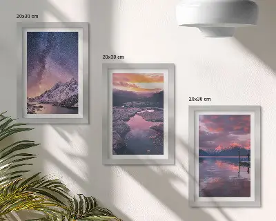 Lot de 3 tableaux représentant des paysages naturels de montagnes et d'eau