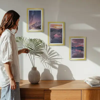 Lot de 3 tableaux représentant des paysages naturels de montagnes et d'eau