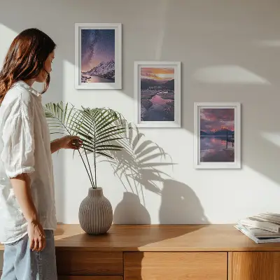 Lot de 3 tableaux représentant des paysages naturels de montagnes et d'eau