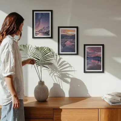 Lot de 3 tableaux représentant des paysages naturels de montagnes et d'eau