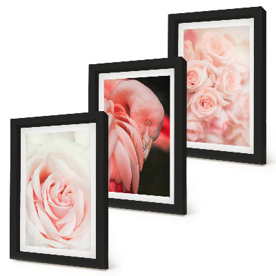 Ensemble de 3 tableaux Rose pastel et flamant rose dans des nuances délicates