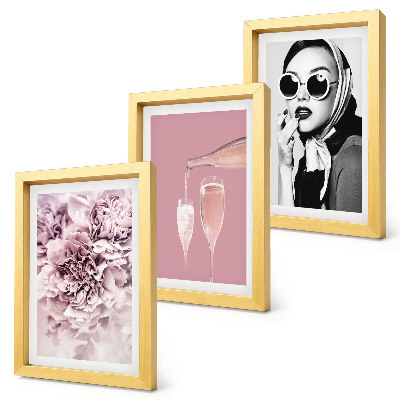 Lot de 3 tableaux Des fleurs dans les tons roses et une femme élégante