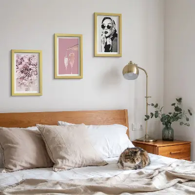 Lot de 3 tableaux représentant des fleurs dans les tons roses et une femme élégante
