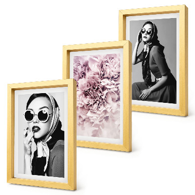 Ensemble de 3 tableaux Portraits élégants de femmes avec des fleurs roses