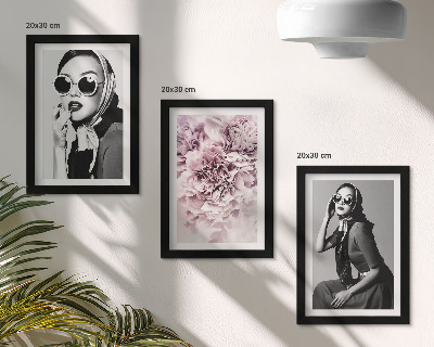 Ensemble de 3 tableaux Portraits élégants de femmes avec des fleurs roses
