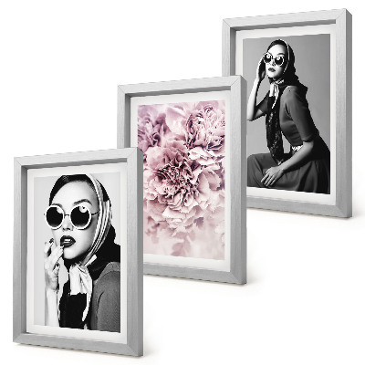 Ensemble de 3 tableaux Portraits élégants de femmes avec des fleurs roses