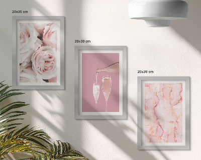 Mur de cadres Roses champagne et fond en marbre pastel