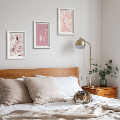 Mur de cadres Roses champagne et fond en marbre pastel