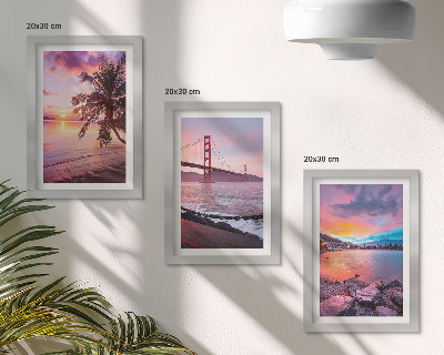 Lot de 3 tableaux Couchers de soleil sur le pont et le paysage aquatique