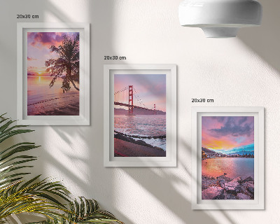 Lot de 3 tableaux Couchers de soleil sur le pont et le paysage aquatique