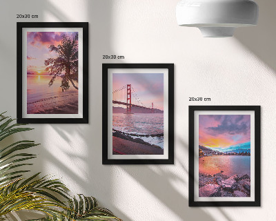 Lot de 3 tableaux Couchers de soleil sur le pont et le paysage aquatique